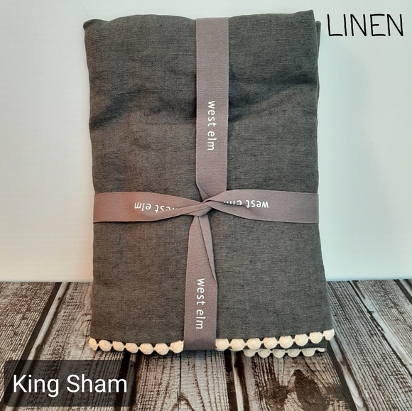 West Elm Belgian Flax Linen KING Pom Pom Sham
